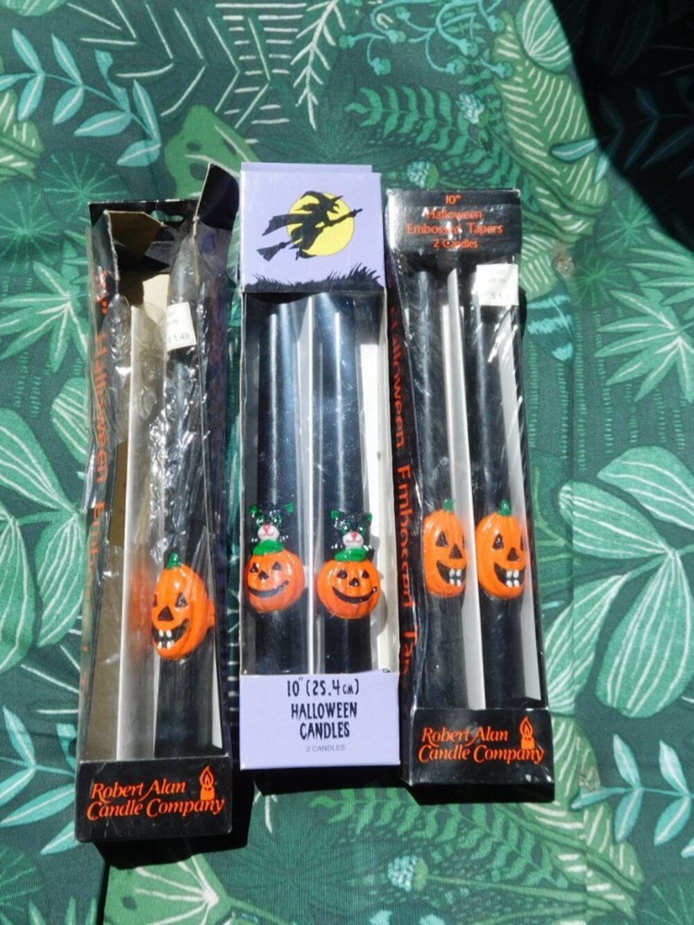 Vintage lot 5 NEW old stock Halloween tappered candles black Jack-o-laterns 10"